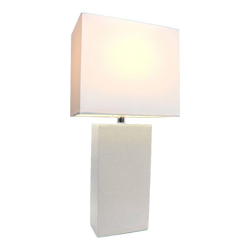 Lexington 21" White Leather Base Table Lamp with Fabric Shade