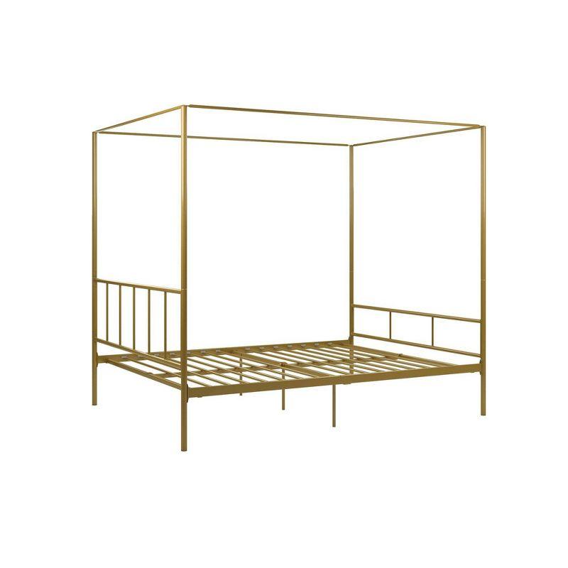 Elegant Gold Queen Metal Canopy Bed with Sophisticated Headboard