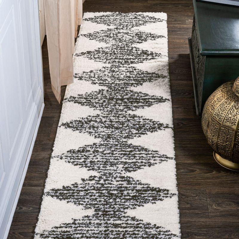 Elm Diamond Stripe Geometric Shag Indoor Area Rug - JONATHAN Y