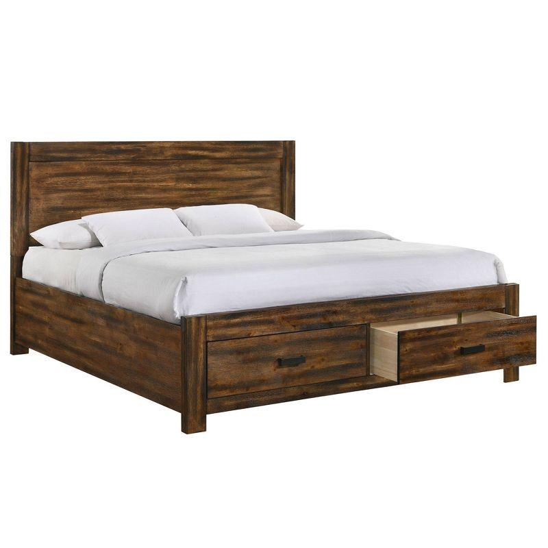 Rustic Chestnut King Storage Bed with Espresso Knobs