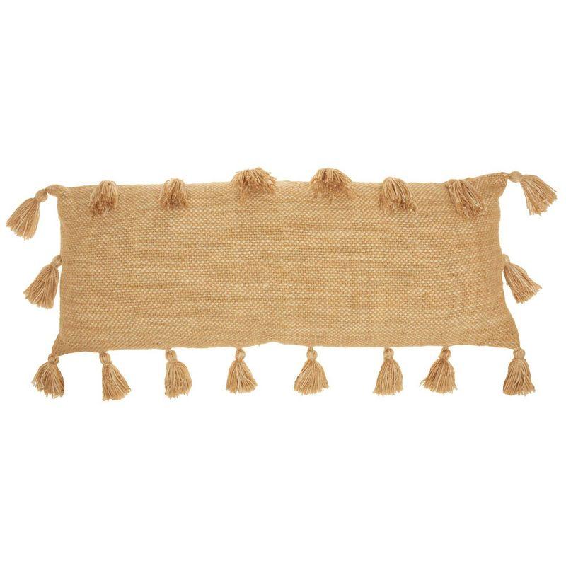 Mustard Yellow Textured Lumbar Pillow with Tassels 13" x 33"