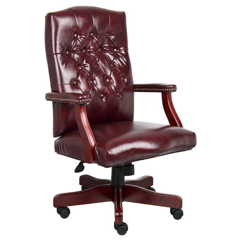 Classic Burgundy Executive Chair with Mahogany Wood Base