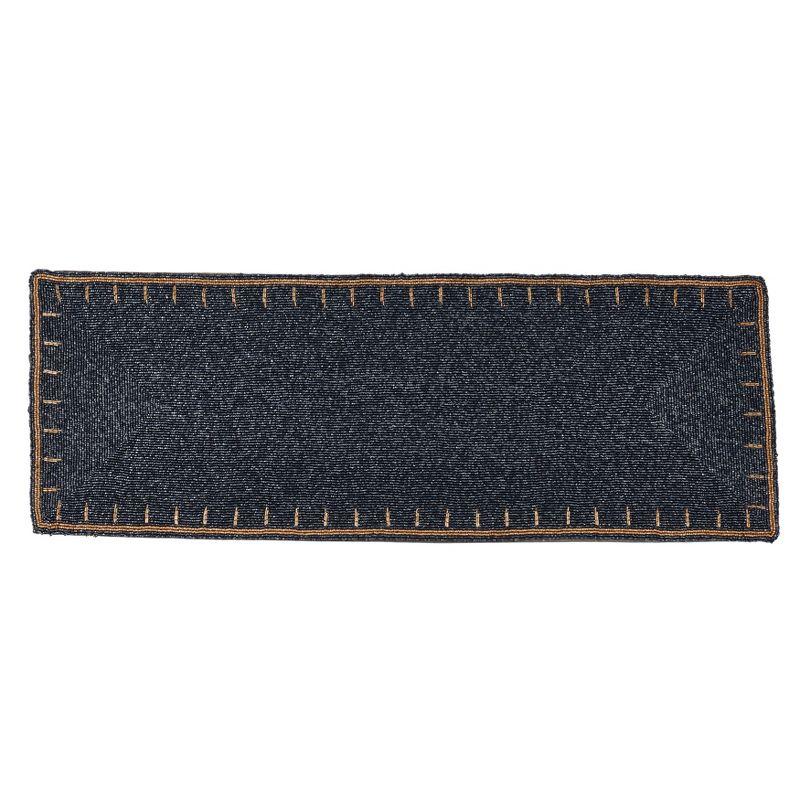 Navy Blue Beaded Polyester Table Runner, 13" x 35"