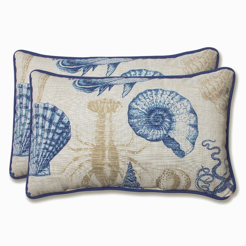 Marine Blue and Khaki Sea Life Rectangular Throw Pillows Set