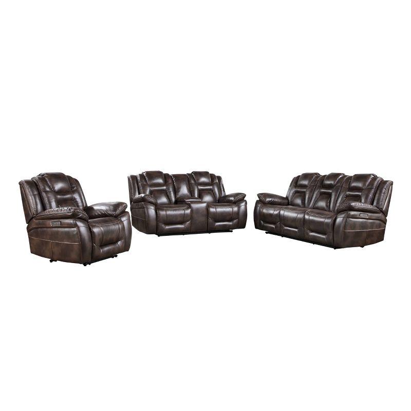 Oportuna Brown Faux Leather Dual Power Reclining Sofa Set