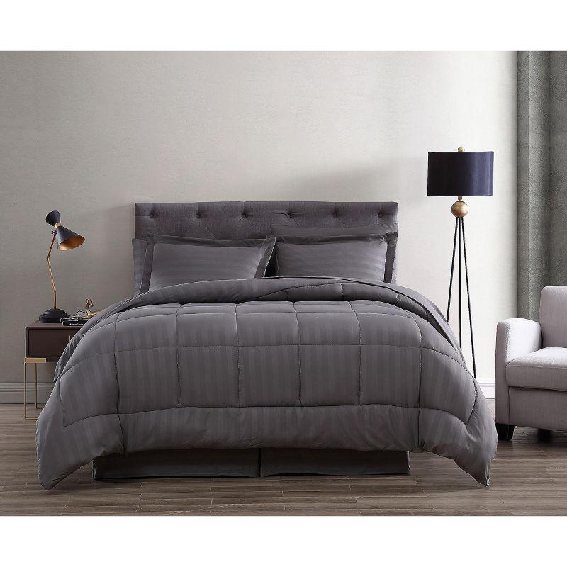 Sweet Home Collection Dobby Stripe Embossed Bed In a Bag Comforter Set