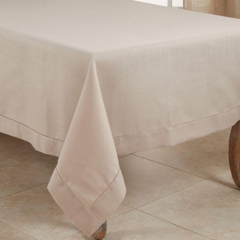 Saro Lifestyle Tablecloth With Hemstitch Border Design, 84", Brown