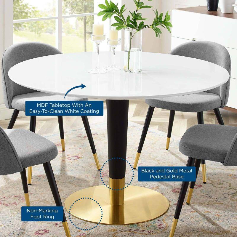 Round White and Gold Mid-century Modern Dining Table