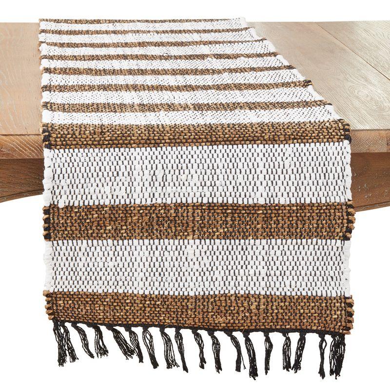 Beige and White Striped Cotton Chindi Table Runner