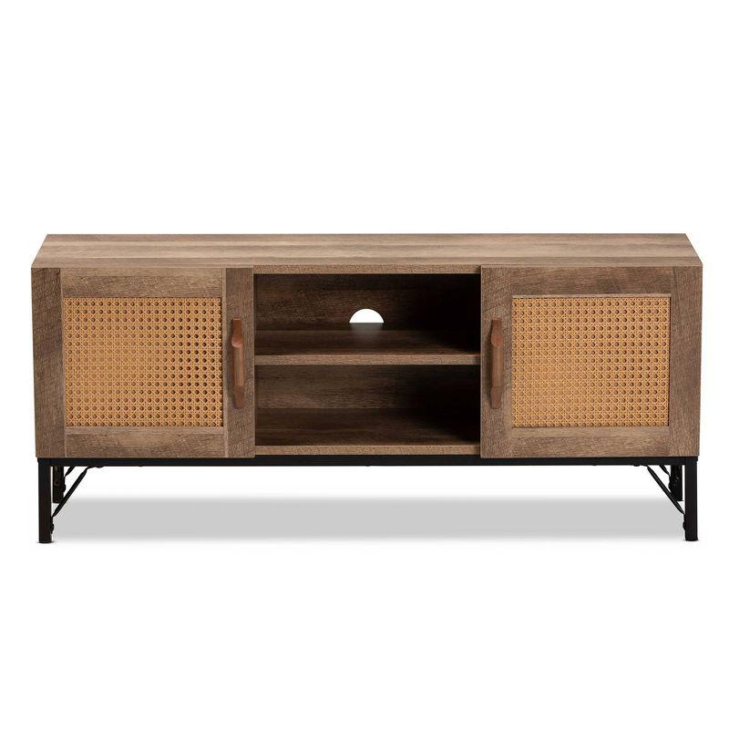 Veanna Bohemian Natural Wood and Metal 2 Door Synthetic Rattan TV Stand for TVs up to 40&#34; Brown/Black - Baxton Studio