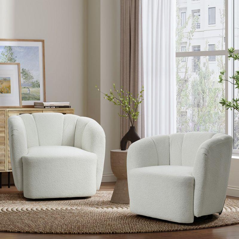 LuxenHome Modern Upholstered Ivory Boucle Swivel Barrel Accent Chair Beige