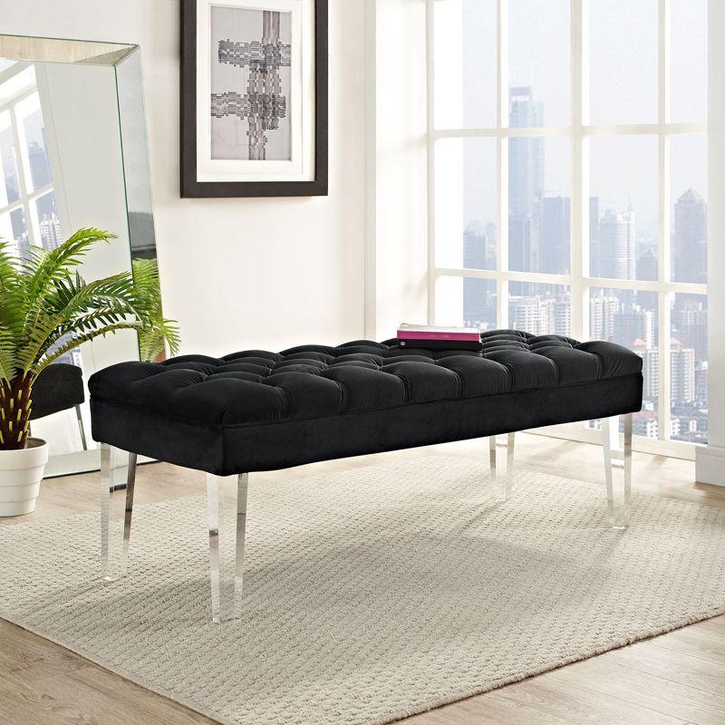 Modway Valet Velvet Bench – Tufted Upholstered Accent Bench with Acrylic Legs for Entryways, Bedrooms, or Dressing Areas
