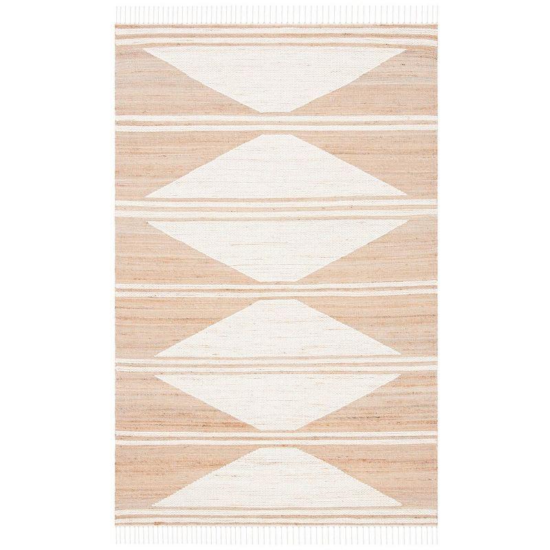 Kilim With Fringes KLM451 Hand Woven Accent Rug - Natural/Ivory - 3'x5' - Safavieh