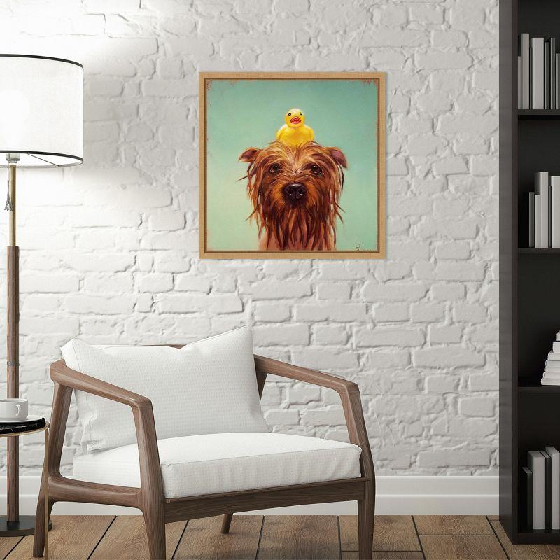 Amanti Art Bath Time (Dog and Duck) by Lucia Heffernan Canvas Wall Art Print Framed 16 x 16-in.