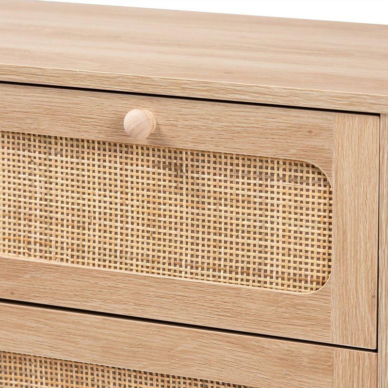 Elsbeth Wood and Natural Rattan 5 Drawer Storage Cabinet Oak Brown/Natural Brown - Baxton Studio