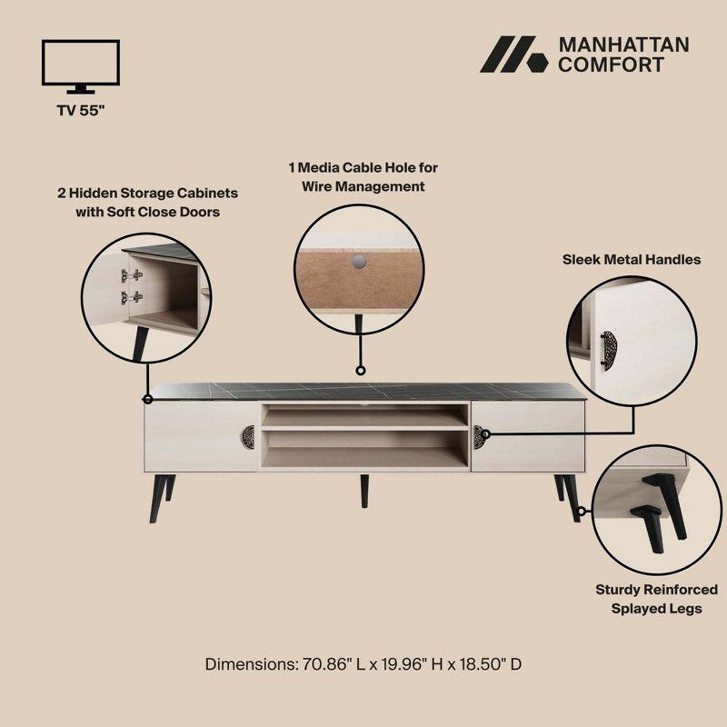 Manhattan Comfort 70.9" Haley TV Stand for TVs up to 55" White/Black Marble