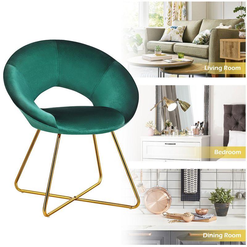 Costway Modern Velvet Accent Chair Upholstered Vanity Chair w/Golden Metal Leg Dark Green