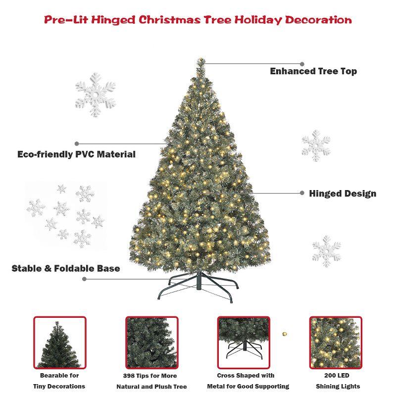 Tangkula 4.5'PVC Pre-lit Artificial Christmas Tree Hinged Tips w/200 LED Light