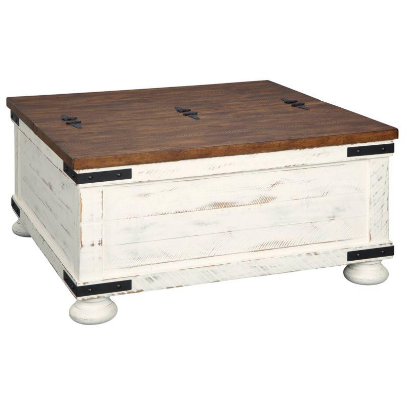 Wystfield Cocktail Table with Storage White/Brown - Signature Design by Ashley: Rectangular Lift-Top, Distressed Two-Tone Finish