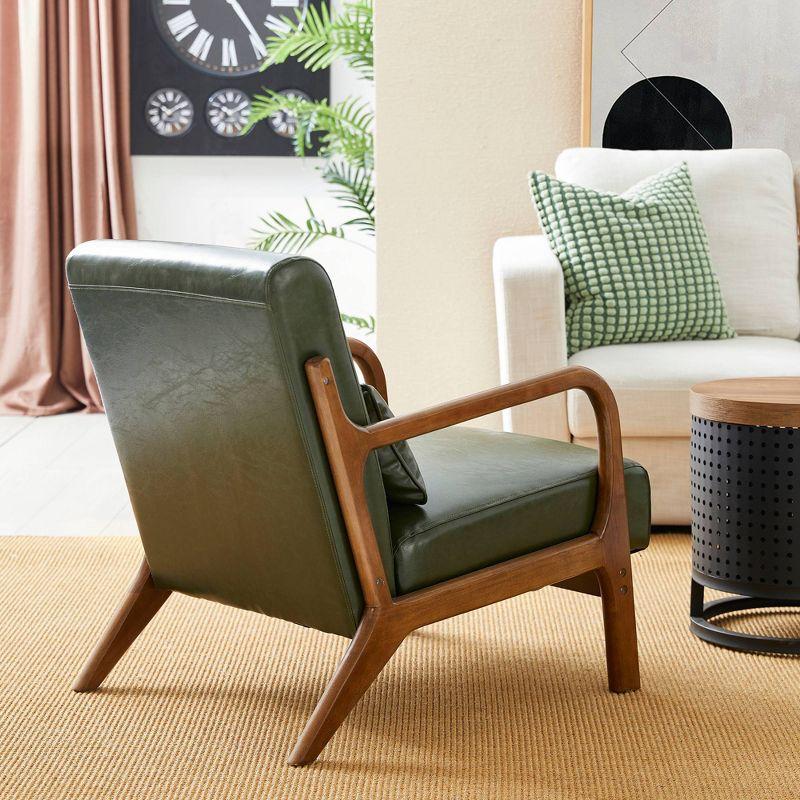 Mid-Century Modern Leatherette Arm Accent Chair Walnut Rubberwood Frame - Hunter Green - Glitzhome