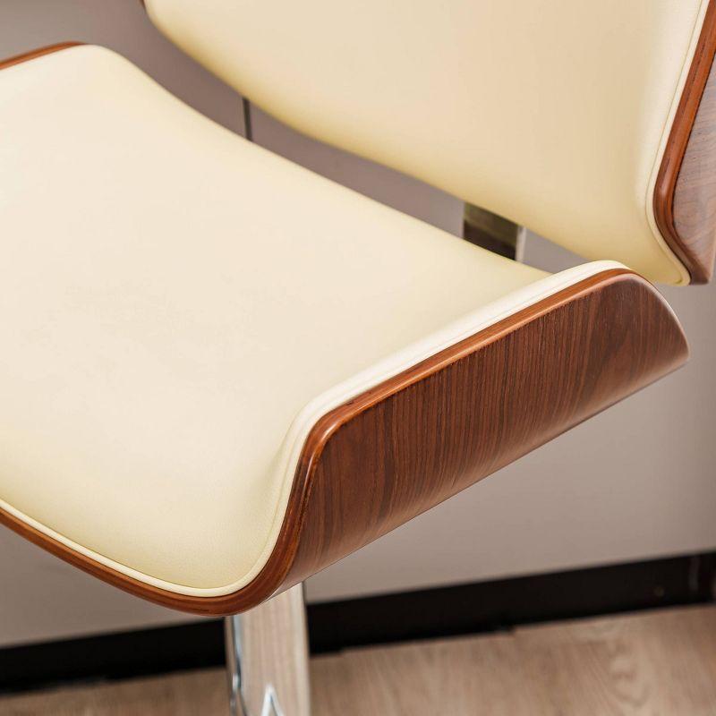 Glitzhome Set of 2 Leatherette Adjustable Height Swivel Bar Stools Chrome Plated Base Beige : Upholstered, Steel Legs, Rectangle Shape