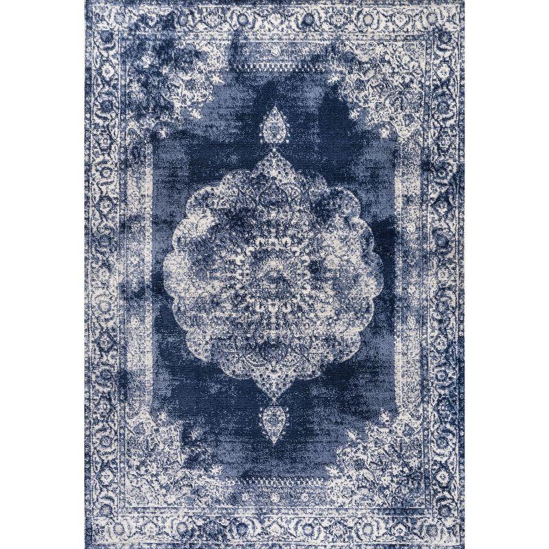 Elegant Navy/Ivory Persian Medallion 4' x 6' Synthetic Area Rug