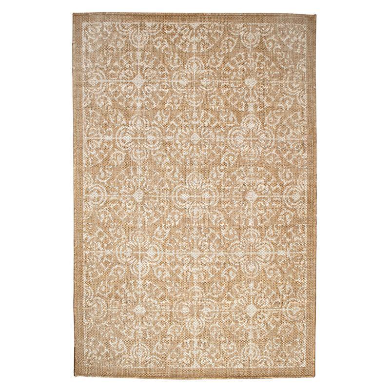 Antique Tile Sand Square Synthetic Flat Woven Rug