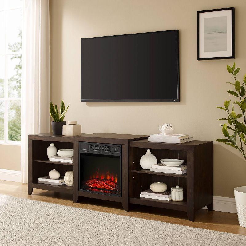 Dark Walnut Low-Profile Media Console with Electric Fireplace