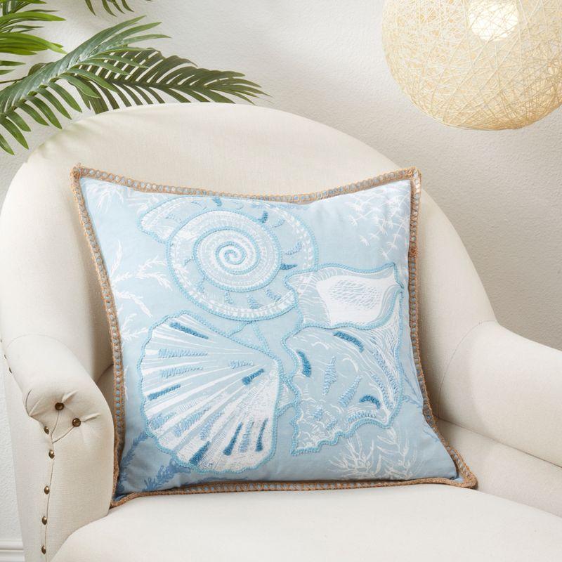 Saro Lifestyle Sandy Shores Seashells Poly Filled Throw Pillow, Blue, 20"x20"