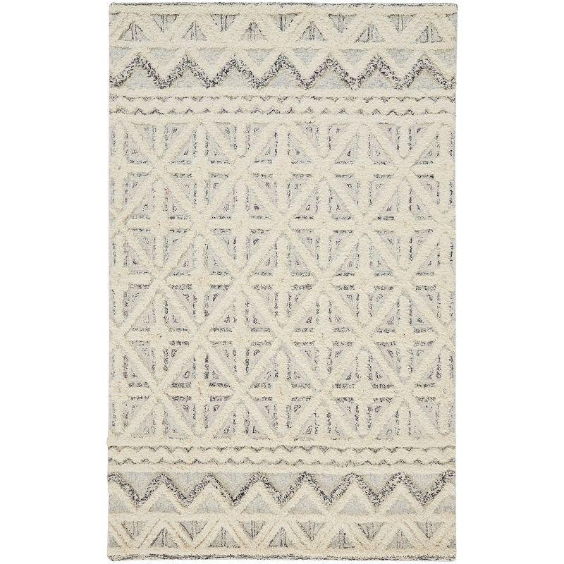 Ivory and Beige Geometric Wool 5' x 8' Area Rug