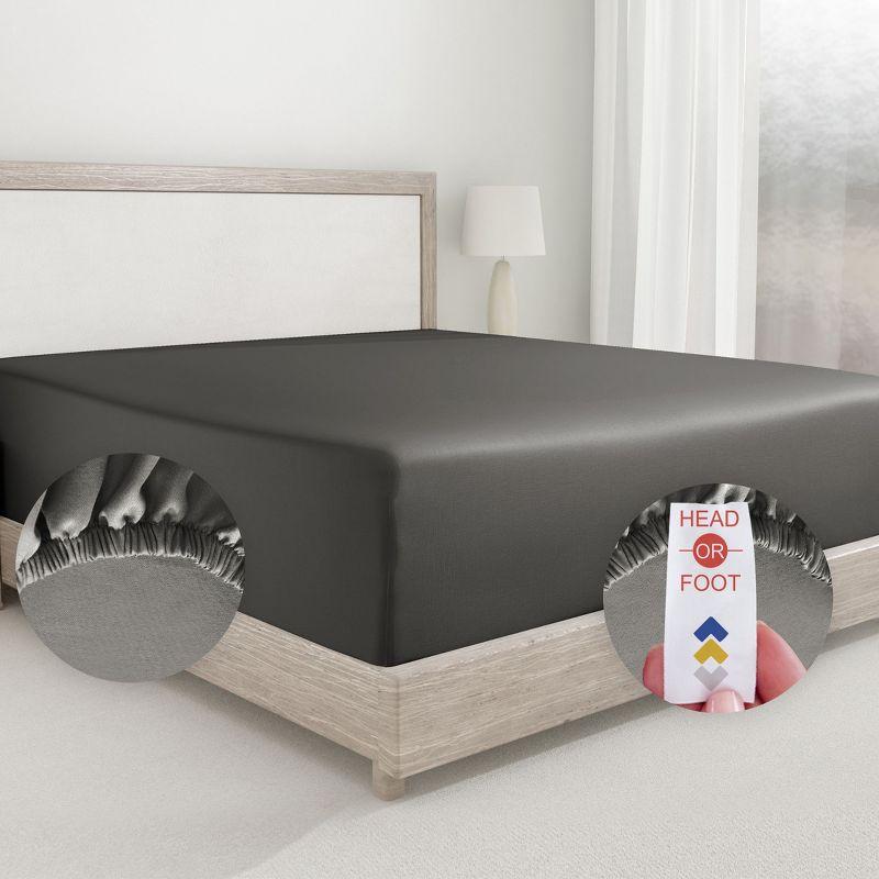 Dark Gray Twin XL Sheet Set - 100% Cotton Cooling Bed Sheets, 400 Thread Count Sateen Weave, Deep Pocket 3 Piece Bedding - California Design Den