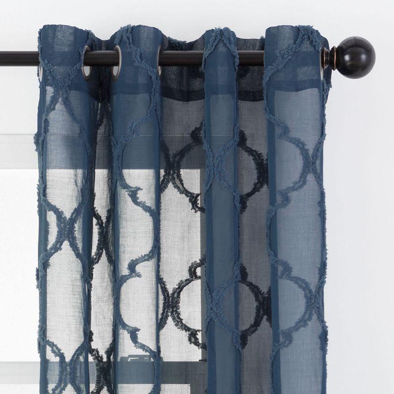 Chanasya 2pk Moroccan Embroidered Grommet Textured Sheer Window Curtain Panels - Set of 2 - 52 x 63 Inches Long - Dark Blue