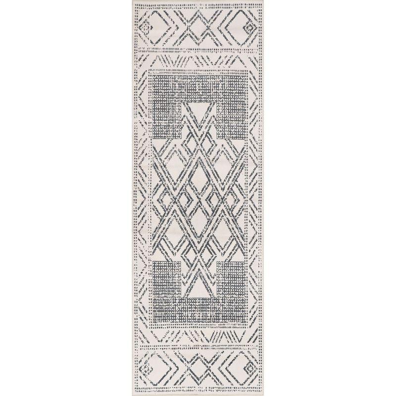 Mia Gray Geometric Medallion Washable Synthetic Area Rug