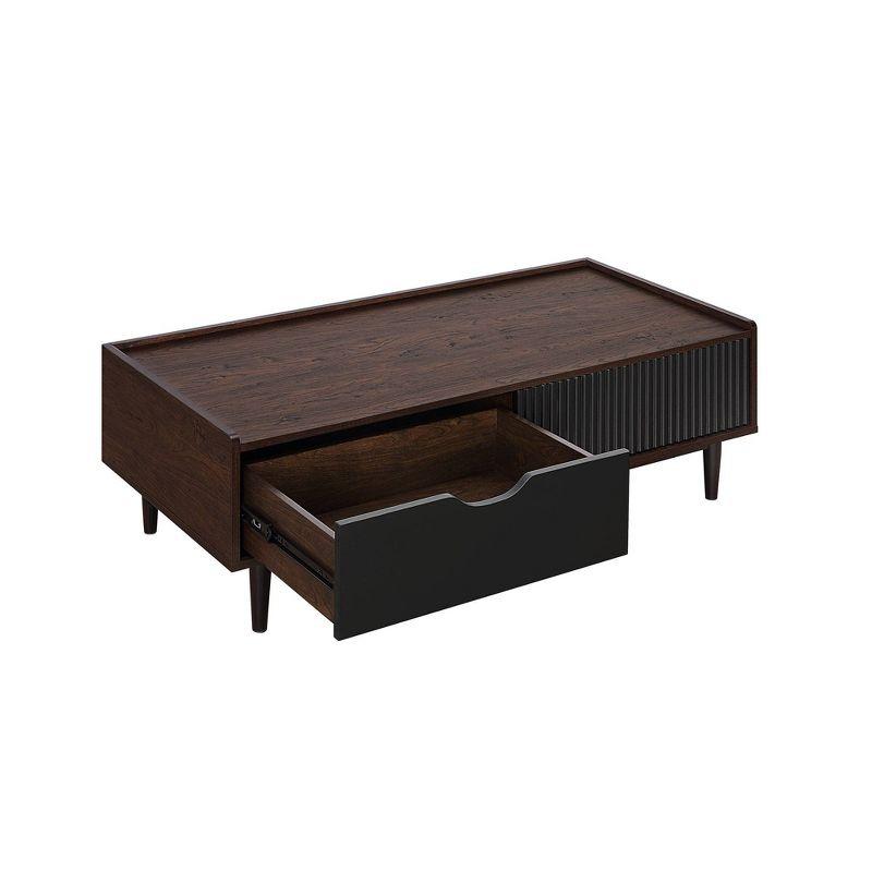 Manhattan Comfort Duane Ribbed Coffee Table with Drawer and Shelf Dark Brown/Black: Rectangular, MDF, Living Room Furniture