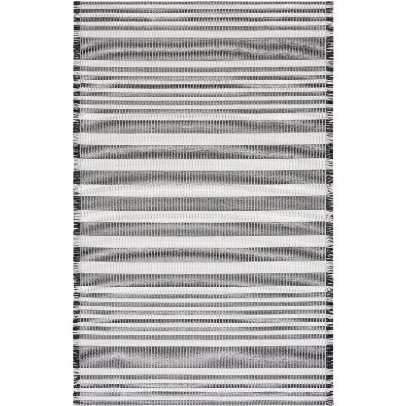 Navy and Grey Synthetic Flat Woven Square Rug