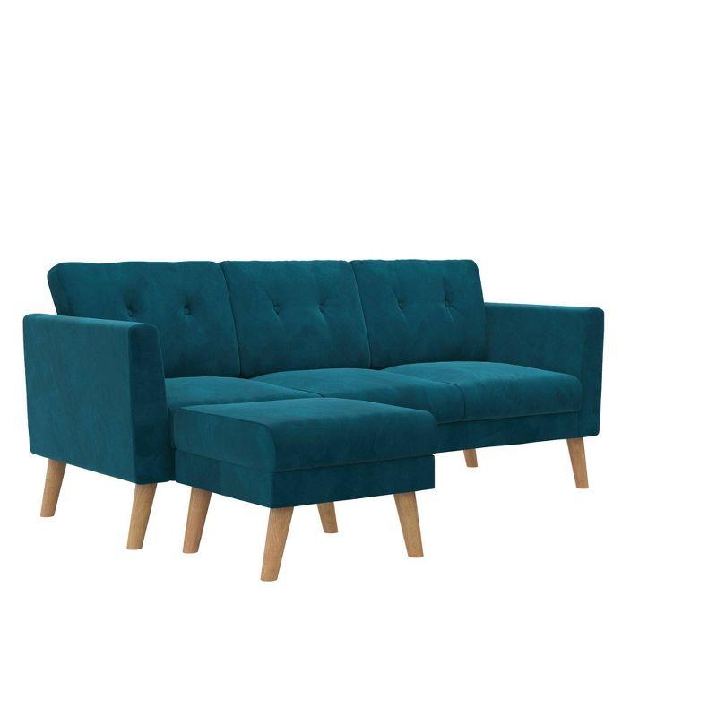 Chic Blue Velvet Tufted Sofa Sectional with Ottoman