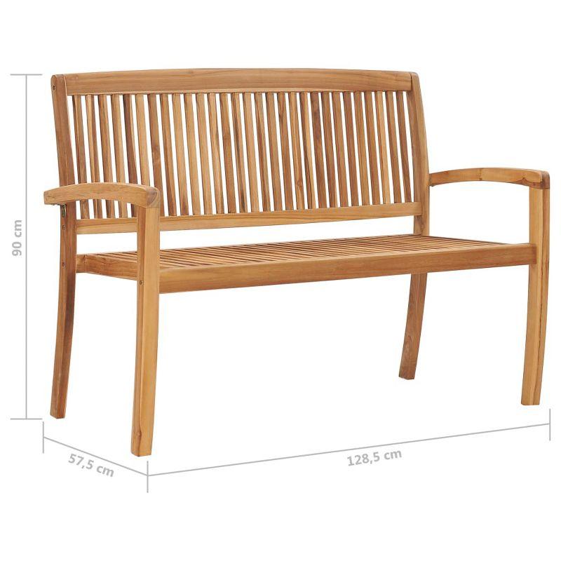 vidaXL Stacking Patio Bench with Cushion 50.6 in. Solid Teak Wood