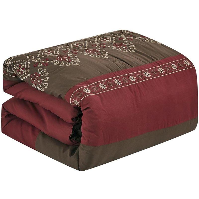 King Size 7 Piece Burgundy Brown Embroidery Soft Bedding Comforter Set