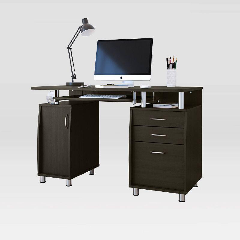 Complete Workstation Computer Desk with Storage Espresso- Techni Mobili: MDF Office Furniture, Keyboard Tray