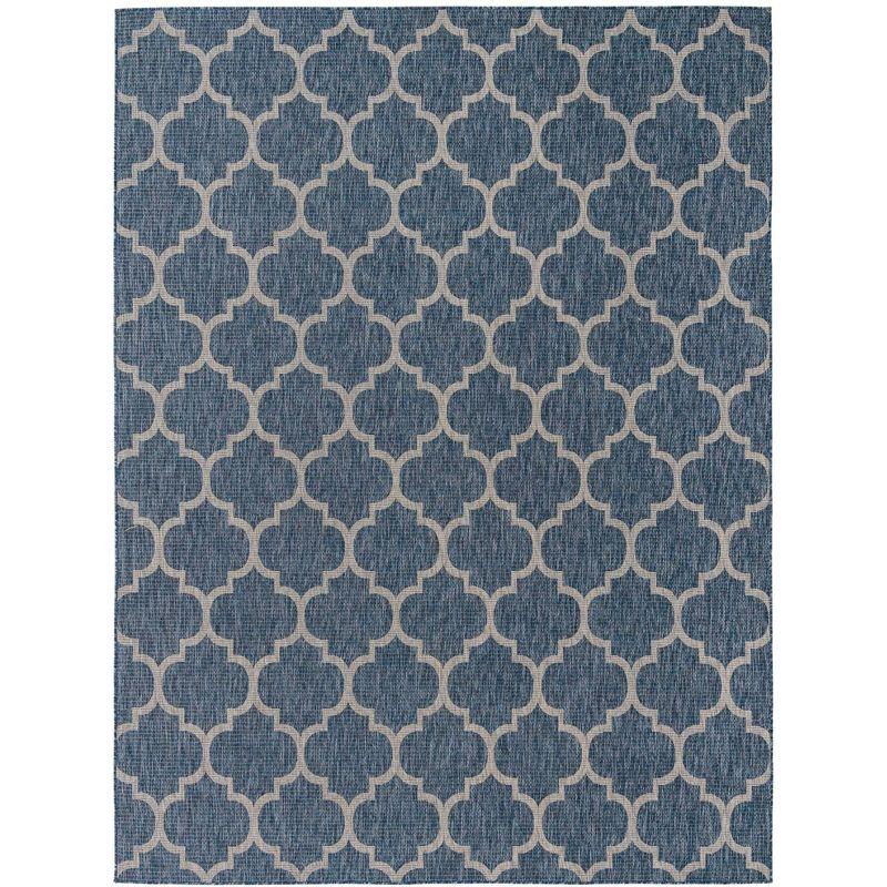 Navy Blue Trellis 9' x 12' Synthetic Outdoor Rug