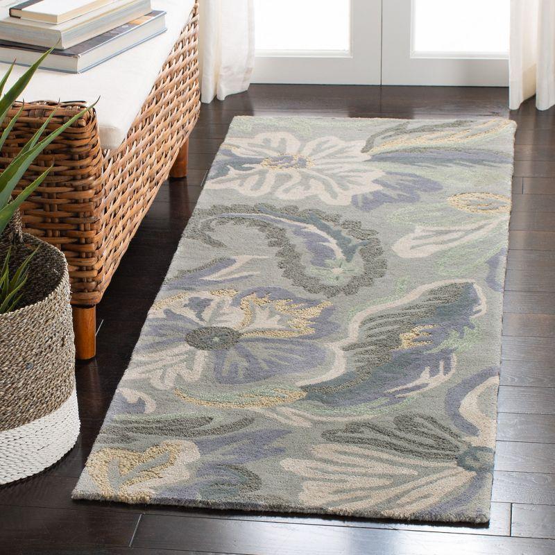 Gray Floral Hand-Tufted Wool Runner Rug