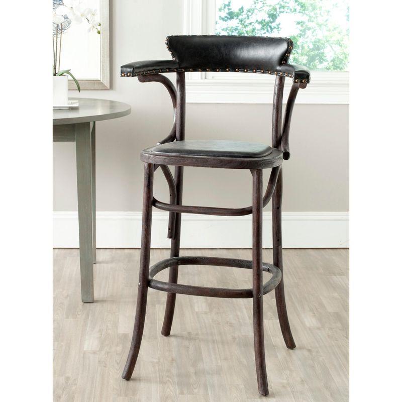 Kenny Bar Stool  Brass Nail Heads - Antique Black - Safavieh