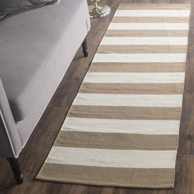 Sand and Ivory Striped Flat Woven Cotton Runner Rug