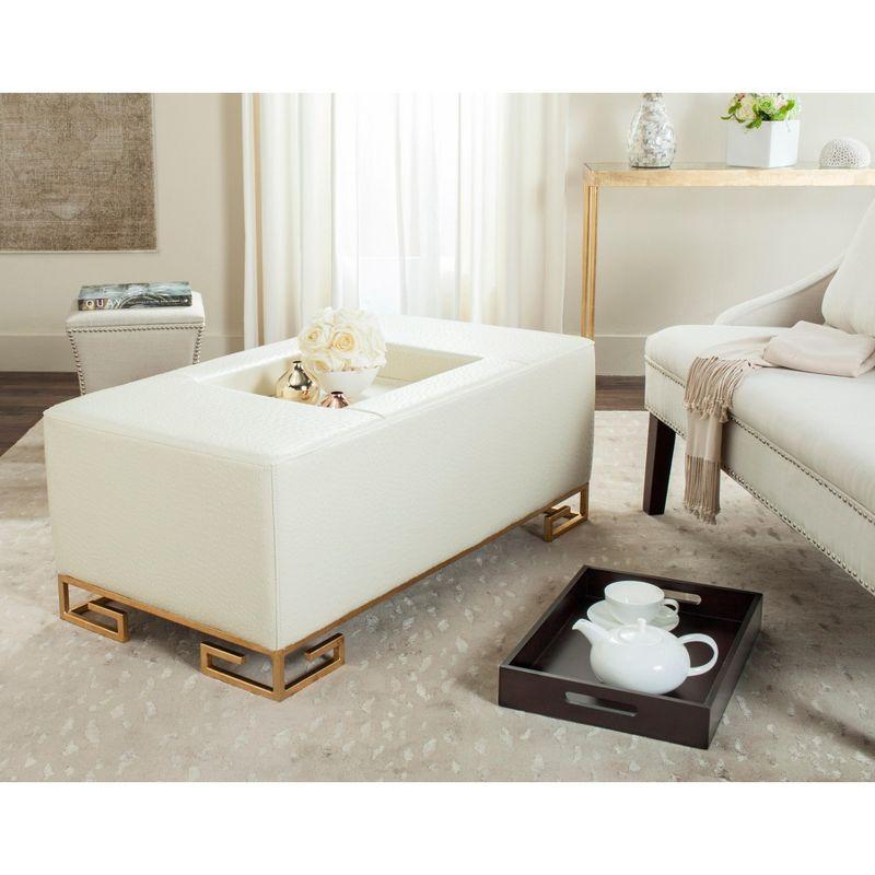 Transitional White & Gold Faux Ostrich Tray Coffee Table