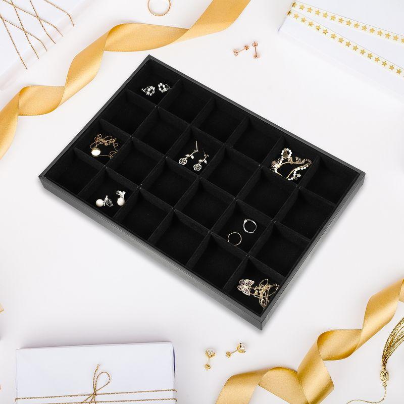 Unique Bargains 24 Grid Jewelry Tray Stackable Tray Showcase for Rings Earrings Necklace Bracelet Pendants 1 Pc Black