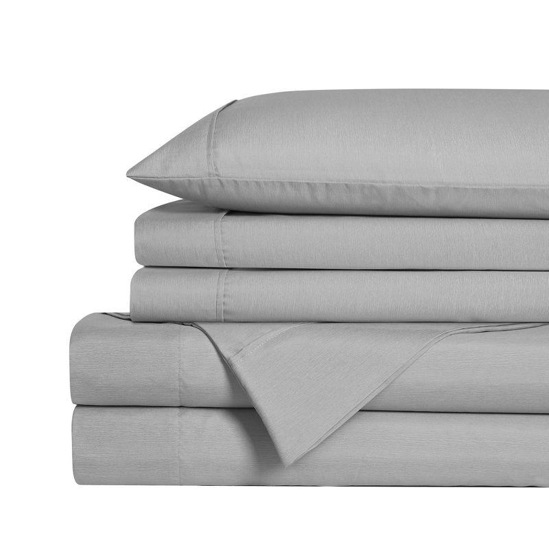 Swift Home | 4-Piece Polyester Rayon from Bamboo Blend Sheet Set Extra Pillowcase Included Light Gray Twin