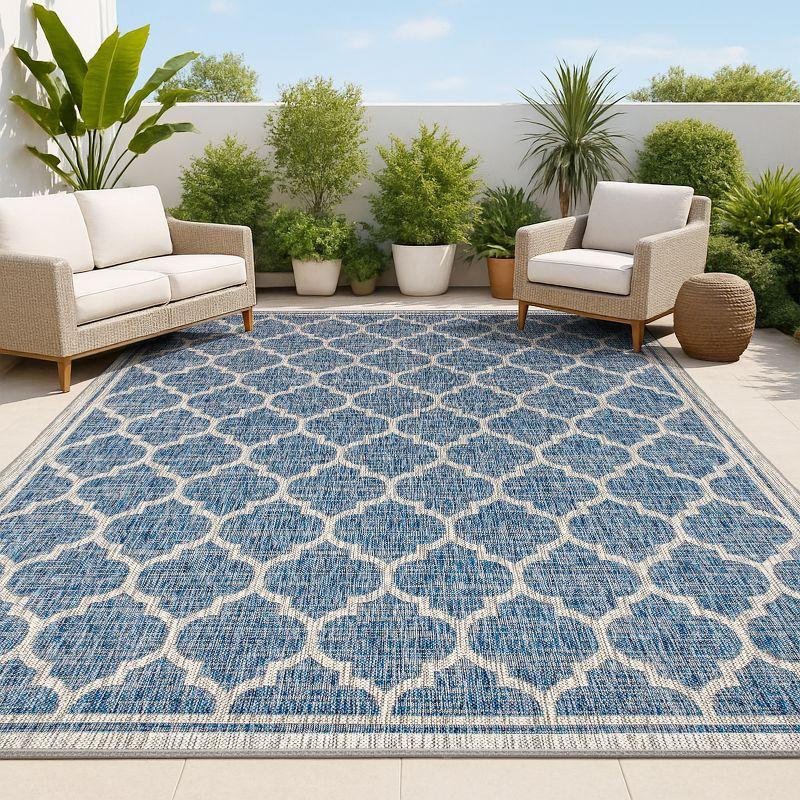 8'x10' Trebol Moroccan Trellis Textured Weave Indoor/Outdoor Area Rug, Navy/Gray - JONATHAN Y