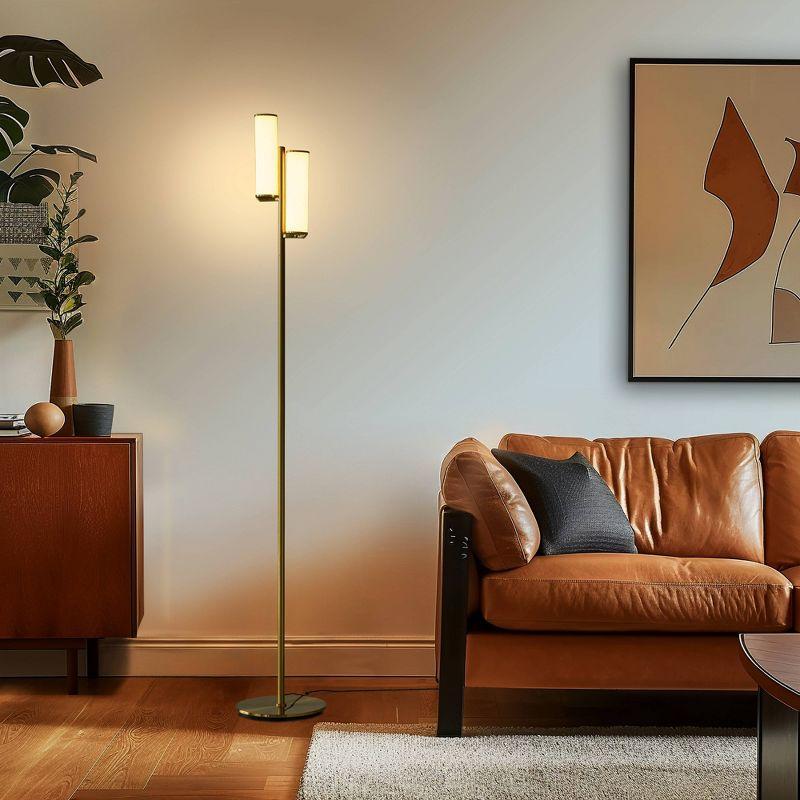 Brightech Gemini 64 in. Industrial 2-Light 3-Way Dimming LED Floor Lamp with 2 Glass Cylinder Shades