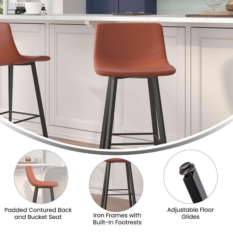 Flash Furniture Set of 2 Commercial Indoor Armless Iron Barstools - Cognac LeatherSoft