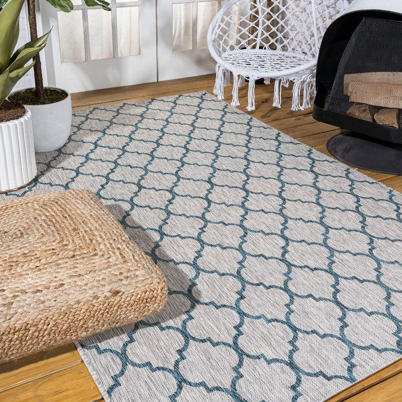 8'x10' Arabesque Ogee Trellis Indoor/Outdoor  Area Rug, Gray/Teal - JONATHAN Y